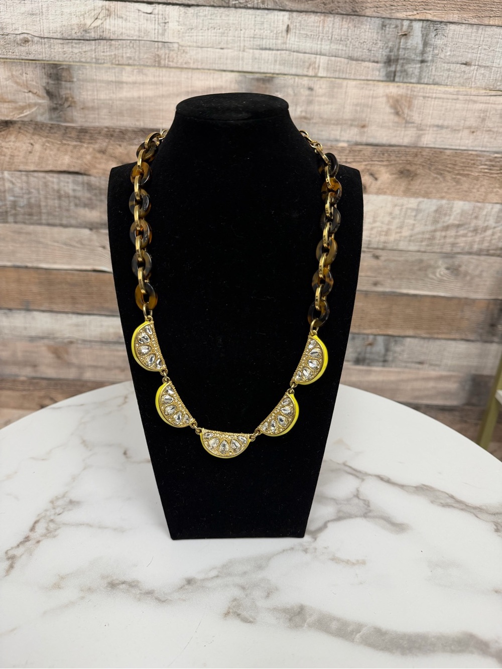 Ann Taylor Tortoiseshell Lemon Rhinestone necklace OS